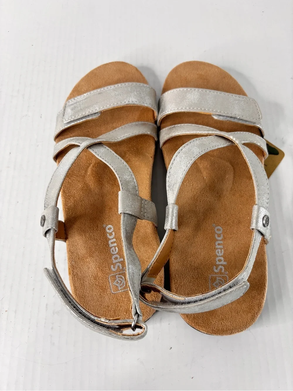 Spenco Grace Sandals Womens Size 8W Comfort Orthotic Cross Strap Sliver Metallic